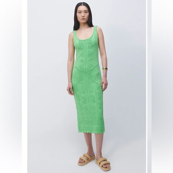 NEW Jonathan Simkhai Tiffanie Midi Dress Meadow Green Size Medium - Picture 2 of 14